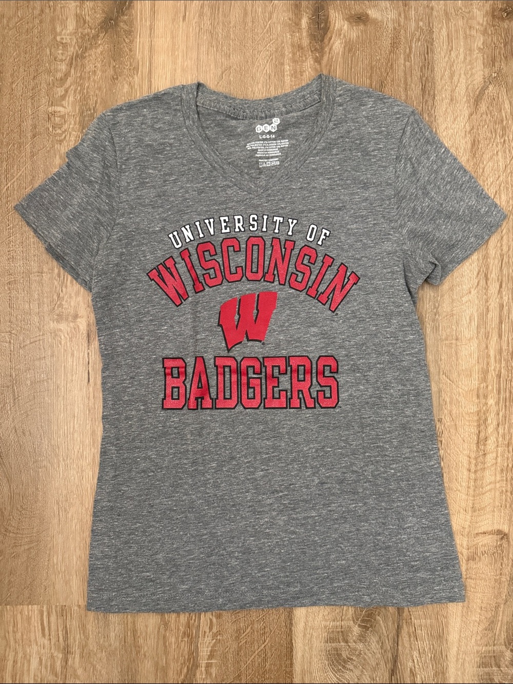 University of Wisconsin Badgers Kids Gray Short Sleeve Tee with Red Logo